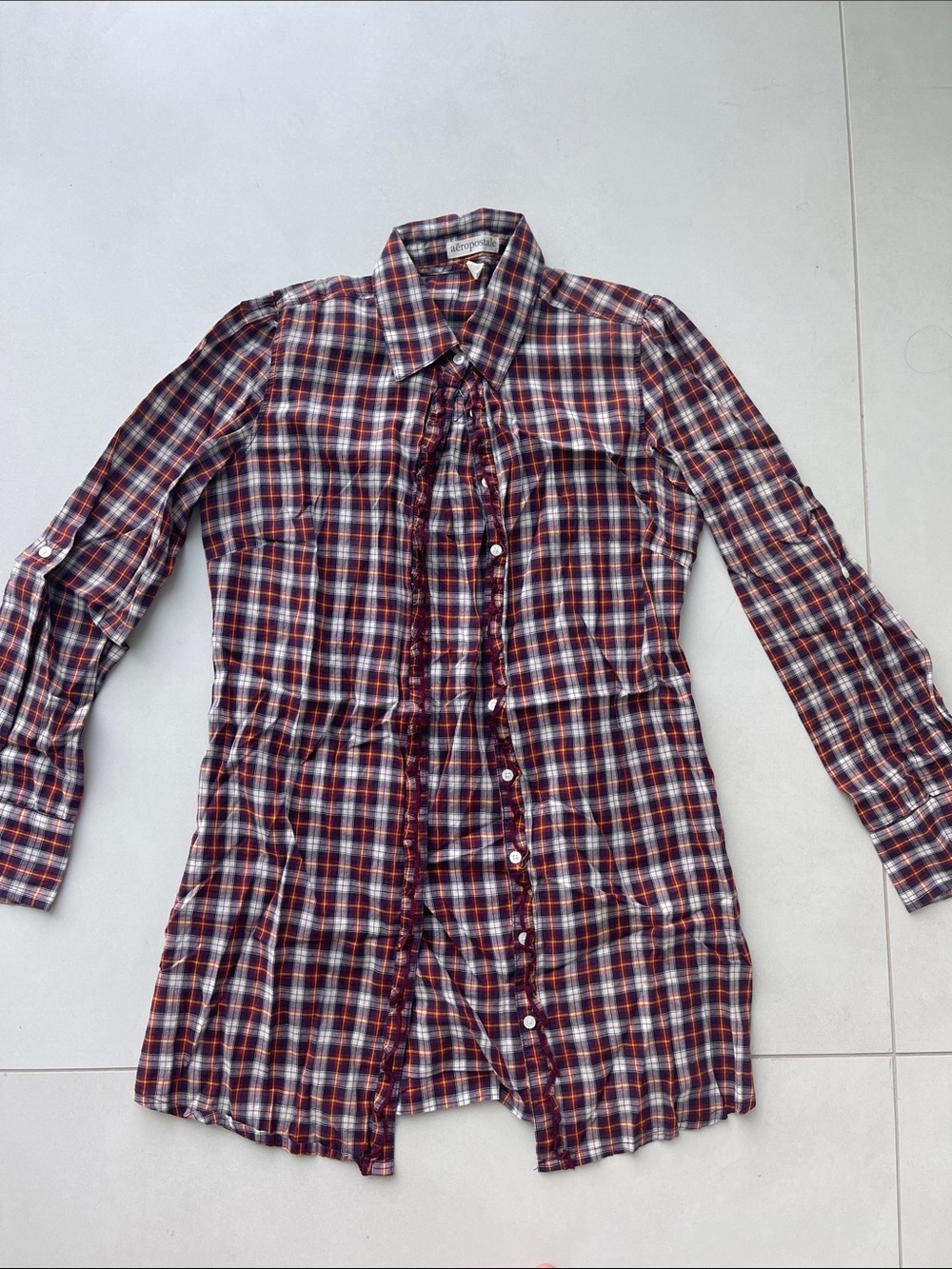 Aeropostale Men's Plaid Button-Down Shirt in Red and Navy